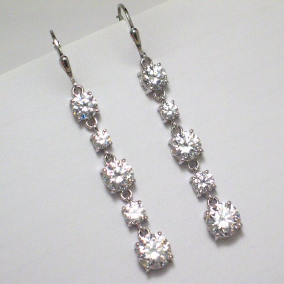 Long Dangle Earrings Sterling Silver w/ Cz | Women - Picture 6 of 6